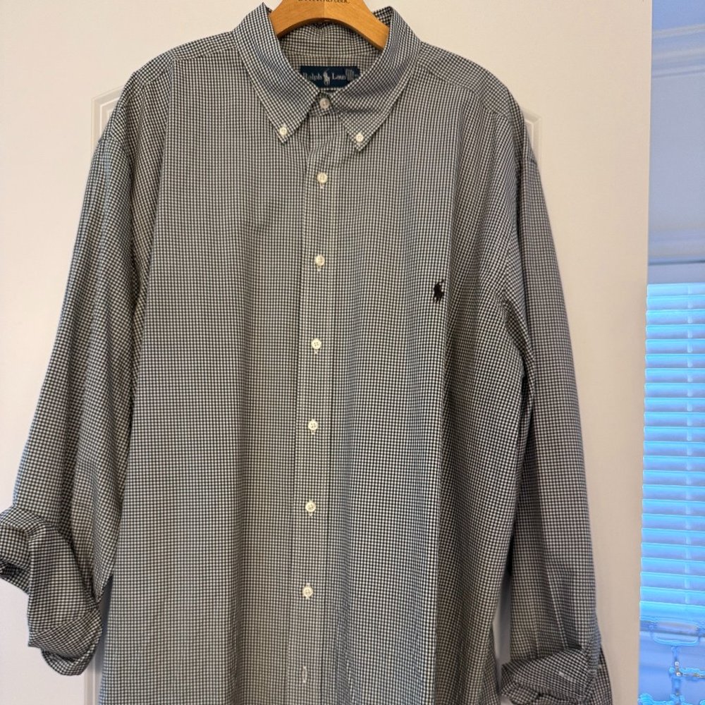 Mens Polo Black White Check button down, 2XB
